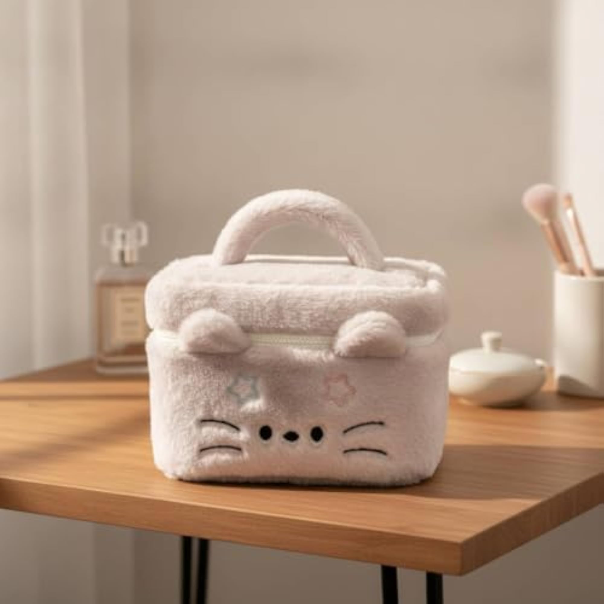 Cat-Themed Makeup Bag, Soft Organizer with Handle